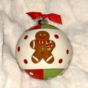 Gingerbread Man Ceramic Christmas Ornament Ball 4" Holiday Main Street Collectio
